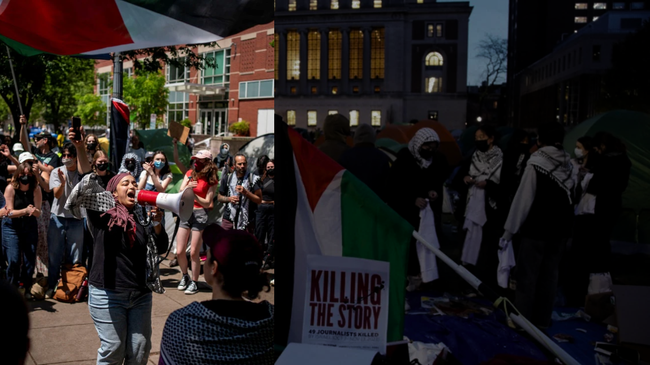 USA University protesters raise Palestinian