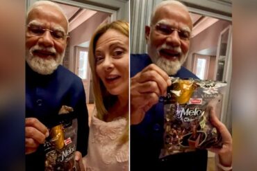 pm modi italian pm meloni: પીએમ મોદી અને ઇટાલીના પીએમ મેલોનીનો નવો વાયરલ મોમેન્ટ ફૂટ. મેલોડી ટોફીઝ .